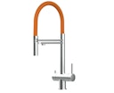 Vorschaubild 3 Wege Wasserhahn Küchenarmatur, Edelstahl Massiv mit 360° schwenkbarem Auslauf, abnehmbare 2 strahl Handbrause, Gebürstet / Orange