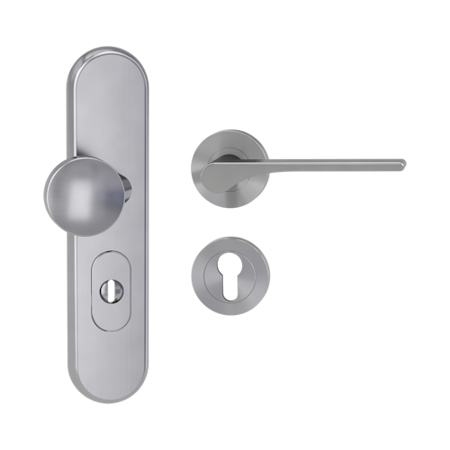 Griffwerk TITANO Kombi SB_882 ES1 (S2) -Edelstahl matt Kombi-Schutzbeschlag -Knopf/Drücker -mit Griff DESM LEAF LIGHT - SG -rund -R -ZA, 72mm -TS 38-50