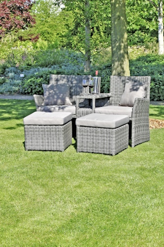 Garden Pleasure Doppelsessel-Set CALGARY, Polyrattan Graubraun / Kissen 100 % Polyester Grau