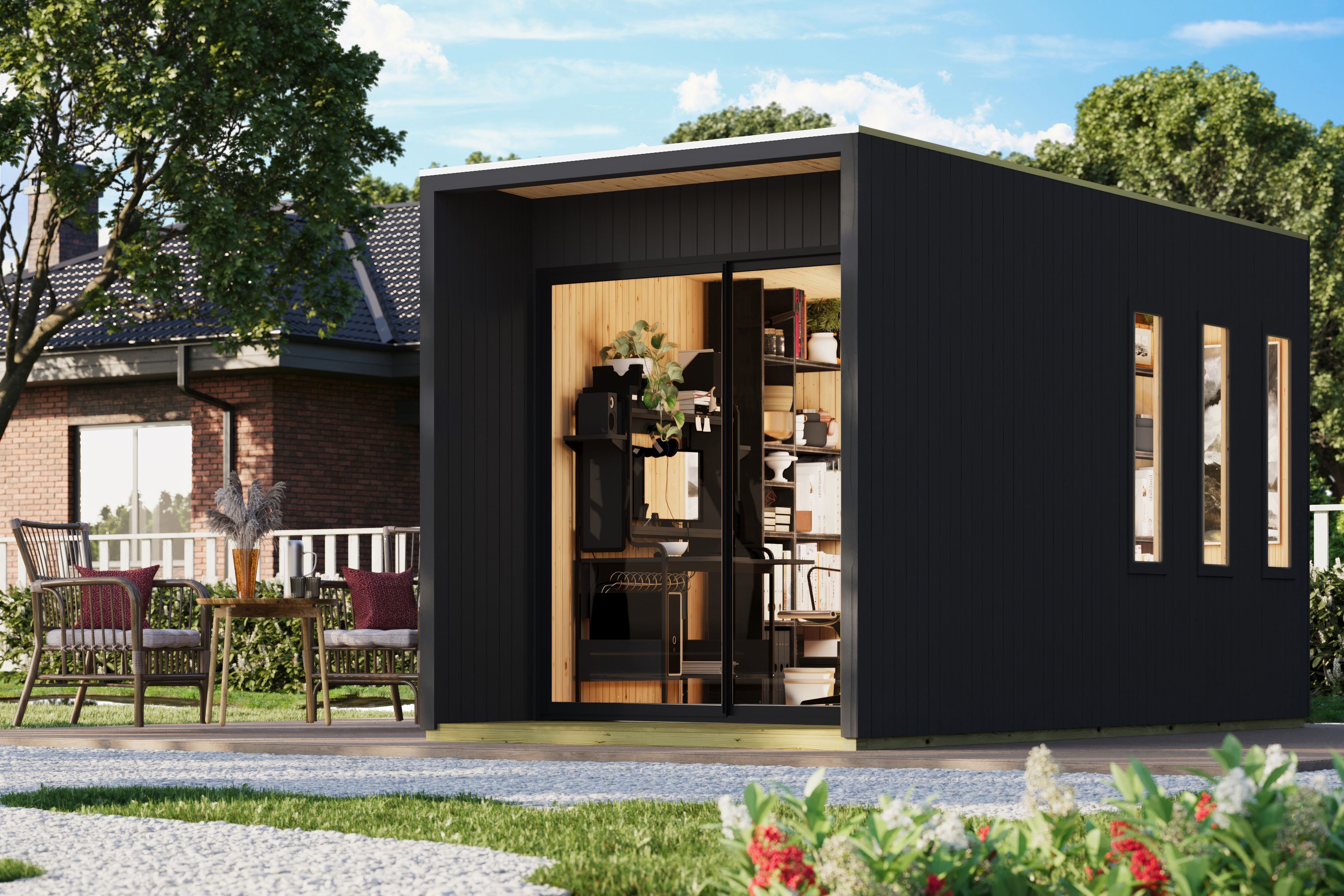 Karibu Design Gartenhaus Home Office Studio 2 Blackline - 73 mm