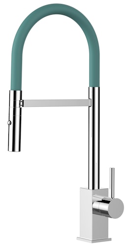 Wasserhahn Küchenarmatur, QU, mit 360° schwenkbarem Auslauf, abnehmbare 2 strahl Handbrause, Verchromt / Türkis