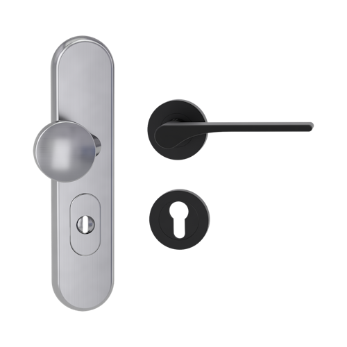 Griffwerk TITANO Kombi SB_882 ES1 (S2) -Edelstahl matt Kombi-Schutzbeschlag -Knopf/Drücker -mit Griff DESM LEAF LIGHT -GSC -rund -R -ZA, 72mm -TS 38-50