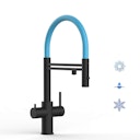 Vorschaubild Kurzversion 47 cm - 5 Wege Wasserhahn Küchenarmatur, Edelstahl Massiv mit 360° schwenkbarem Auslauf, abnehmbare 2 strahl Handbrause, PVD Schwarz Matt / Hellblau