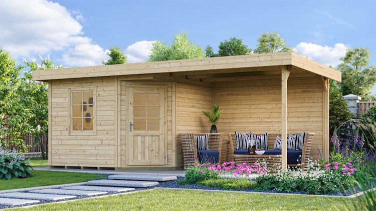 Weka Designhaus 213 B+ inkl. 300 cm Anbau und extra hoher Tür - 28 mm