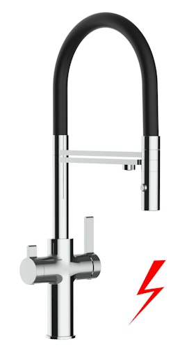 NIEDERDRUCK 3 Wege Wasserhahn Küchenarmatur, FC, mit 360° schwenkbarem Auslauf, abnehmbare 2 strahl Handbrause, Verchromt / Schwarz