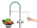 Vorschaubild 3 Wege Wasserhahn Küchenarmatur, FC, mit 360° schwenkbarem Auslauf, abnehmbare 2 strahl Handbrause, Verchromt / Türkis