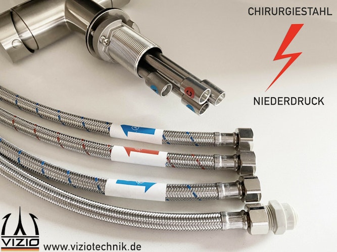 NIEDERDRUCK 3 Wege Wasserhahn Küchenarmatur, Edelstahl Massiv mit 360° schwenkbarem Auslauf, abnehmbare 2 strahl Handbrause, Hochglanz / Blau