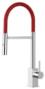 Vorschaubild Wasserhahn Küchenarmatur, QU, mit 360° schwenkbarem Auslauf, abnehmbare 2 strahl Handbrause, Verchromt / Rot