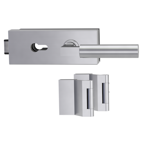 Griffwerk PURISTO S -Edelstahl matt Ganzglastürbeschlagset -3-teiliger Bandsatz -mit Griff METRICO PROF -EM -PZ