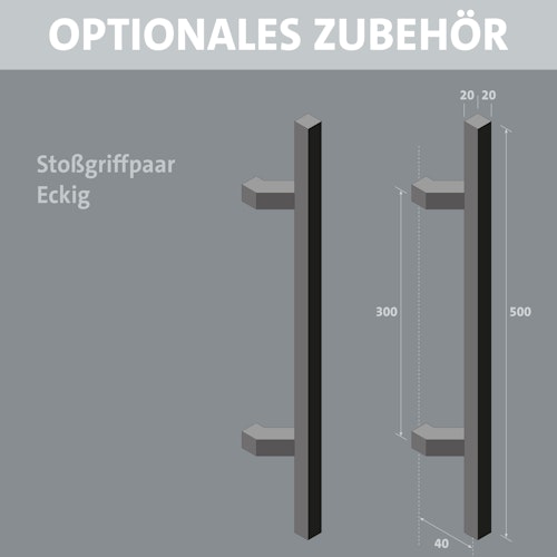 Flexo Stoßgriffpaar schwarz eckig 500 mm für Loft-Drehtüren
