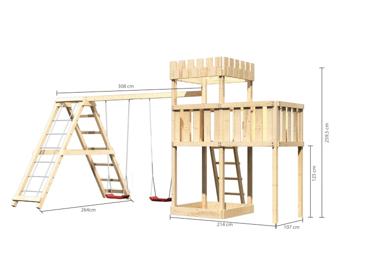 Akubi Kinderspielturm Ritterburg Löwenherz inkl. Anbauplattform, Doppelschaukelanbau und Klettergerüst