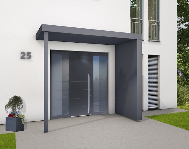 Gutta Rechteckvordach BS Plus XL 250 Sonderfarbe mit Pfosten, Seitenteil & Briefkasten (neues Modell)