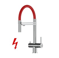 Kurzversion 45CM - NIEDERDRUCK 3 Wege Wasserhahn Küchenarmatur, Edelstahl Massiv mit 360° schwenkbarem Auslauf, abnehmbare 2 strahl Handbrause, Hochglanz / Rot