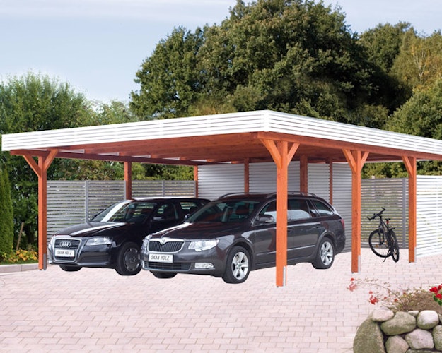 Skan Holz Spessart- Flachdach Doppelcarport aus Leimholz Breite 611 cm