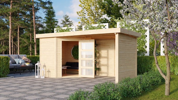 Karibu Woodfeeling Gartenhaus Schwandorf 3/5 inkl. 225 cm Schleppdach//Seiten- und Rückwand