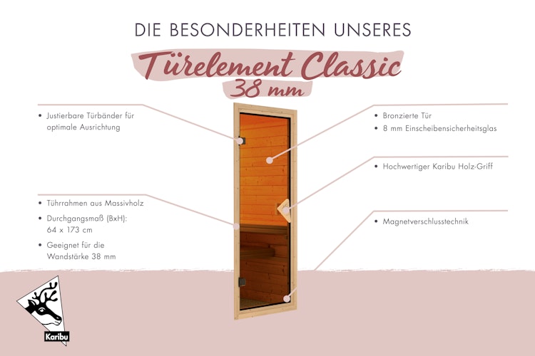 Karibu bronzierte Ganzglastür für 38/40 mm Kabinen