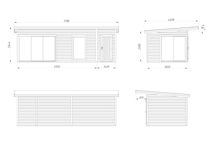 Palmako Gartenhaus Andrea 21,1 m² Slide - 44 mm
