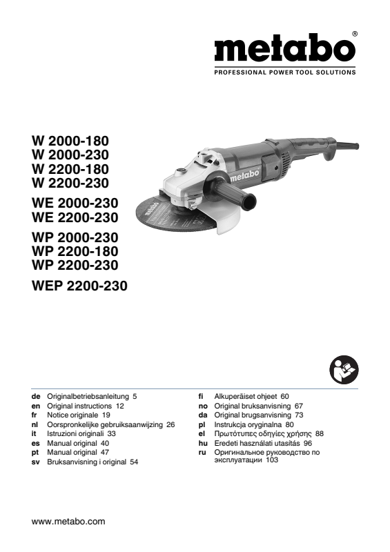 Bedienungsanleitung fÃ¼r Metabo Winkelschleifer WE 2200-230