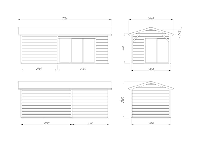 Palmako Gartenhaus Amanda 11,2 + 7,8 m² Slide Plus - 44 mm