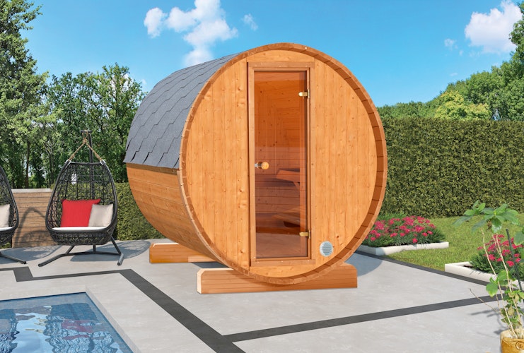 Wolff Finnhaus Terrassen-Saunafass Fasssauna 130