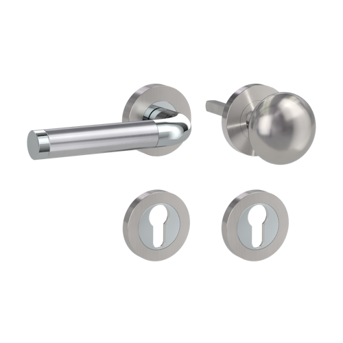 Griffwerk SIMONA Schraubtechnik GK4 -Chrom/Nickelmatt/Edelstahl  Rosettengarnitur -Schraubt. -Knopf R21 -WL -TS 40-45mm