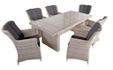 Vorschaubild Garden Pleasure Gartenmöbel Set DIJON II, Tisch 200 x 100 + 6 Sessel, Polyrattan Sesamgrau / Glasplatte / Kissen 100 % Polyester Dunkelgrau