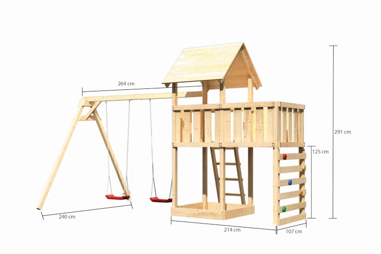 Akubi Kinderspielturm Lotti inkl. Doppelschaukel, Anbauplattform und Kletterwand