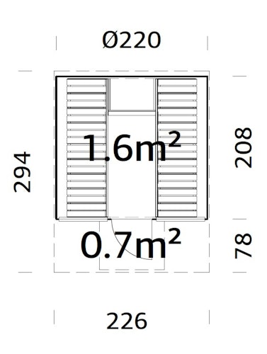 Palmako Saunafass Anita 1,3 + 0,7m² mit Glaswand