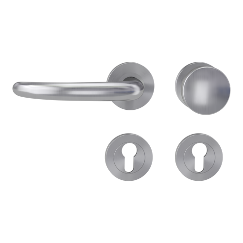 Griffwerk ULMER GRIFF PROF | DESIGN MANUFAKTUR  FS Panik Edelstahl matt -Rosettengarnitur -Schraubt. Knopf R2 -WL -Stift 9mm -TS 38-50mm