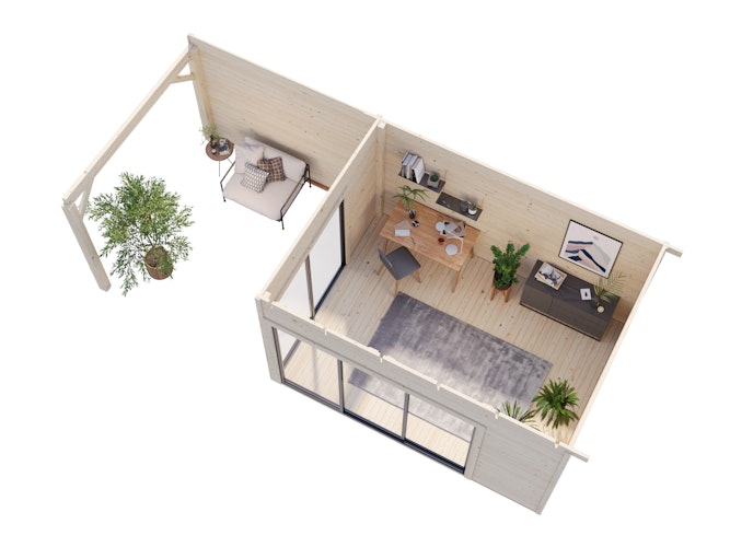 Palmako Gartenhaus Andrea 11,2 +7,9 m² Slide Plus mit Isolierglas-Schiebetür - 44 mm