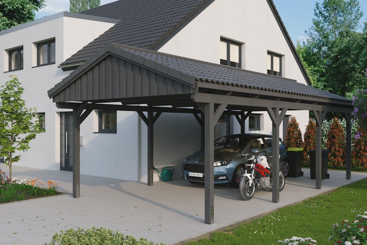 Skan Holz Fichtelberg - Satteldach Einzelcarport Breite 423 cm