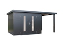 Vorschaubild Wolff Finnhaus Premium Metall Gartenhaus Elvar 5424 Anthrazit inkl. 240 cm Anbaudach