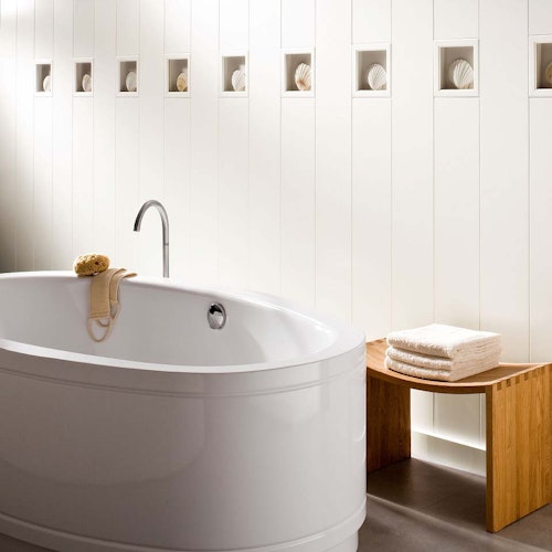 HANDMUSTER MeisterWerke Dekorpaneele MeisterPaneele. bocado DP 200 Uni weiß glänzend DF 324