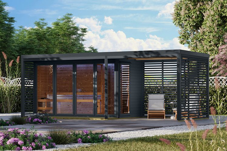 Karibu Saunahaus Ares 4 - Hybridhaus mit Metallrahmen - 38 mm