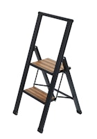 Wenko Alu-Design Klapptrittleiter 2-stufig, schwarz mit Bambus