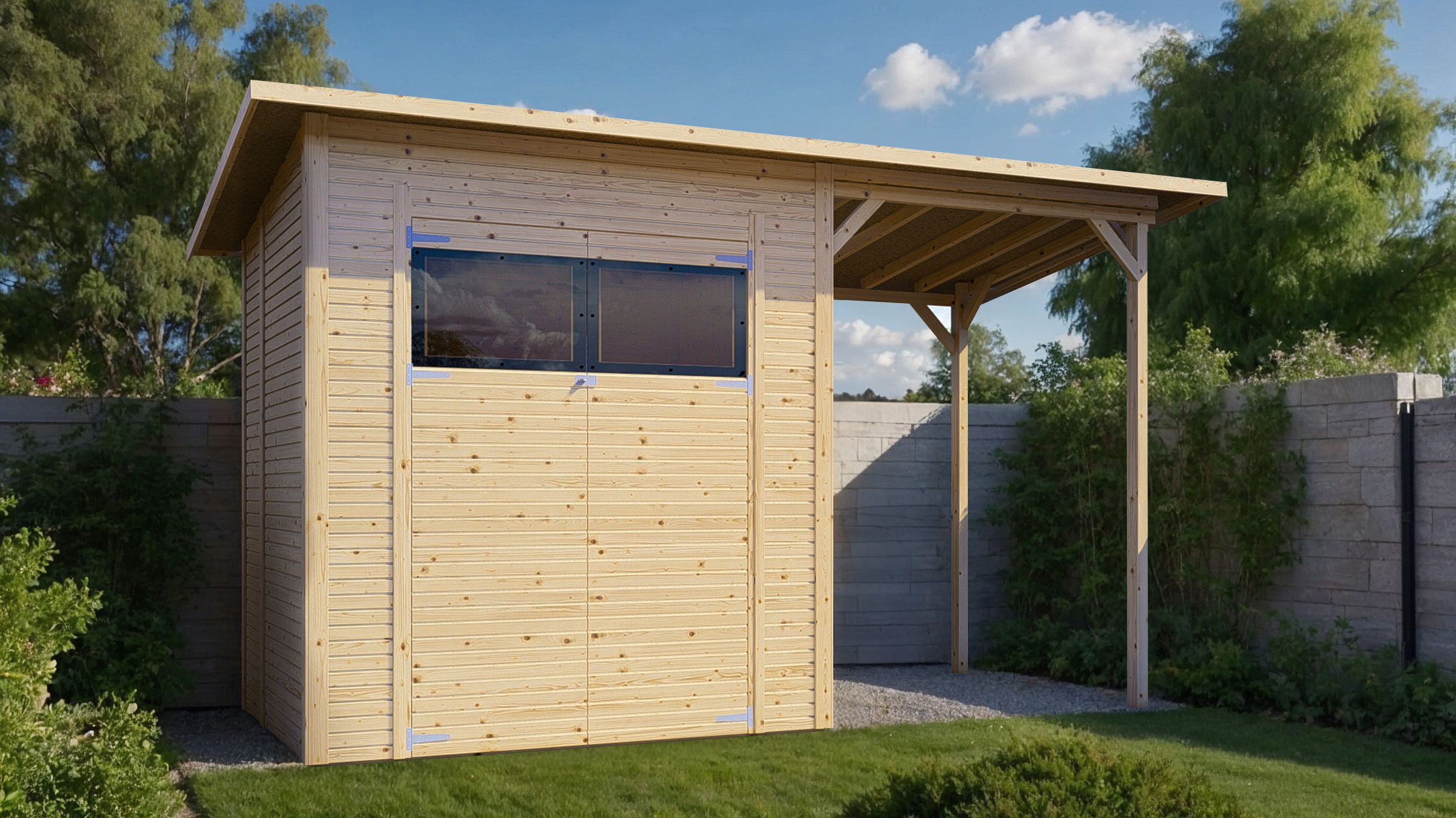 Bertilo Element-Gartenhaus Pent Modern 2 Plus inkl. Anbaudach - 18 mm
