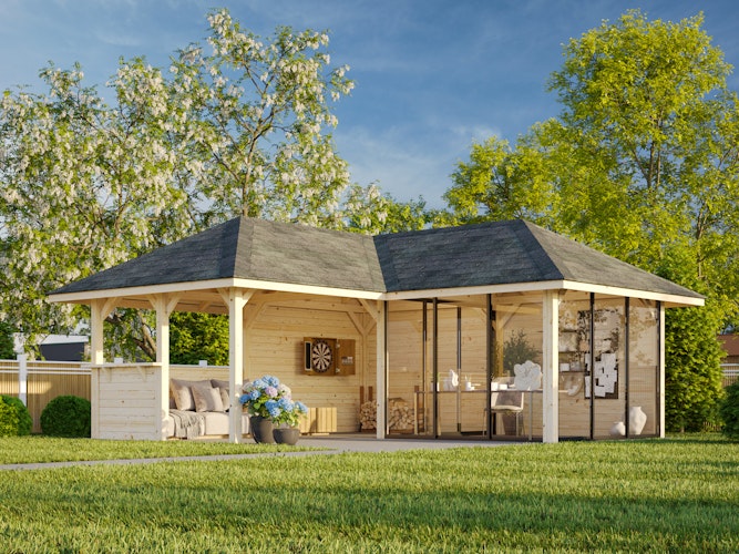 Palmako Pavillon Bianca 24,9 m² Set 510 Slide Plus mit Isolierglas-Schiebetüren