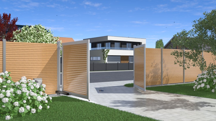 TraumGarten SYSTEM / DESIGN Alu Doppeltor auf Maß mit E-Antrieb