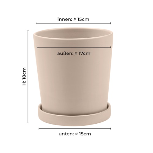 Wikholm form Design Pflanzgefäß / Blumentopf Keramik creme ⌀ 17 x H 18 cm inkl. Untersetzer