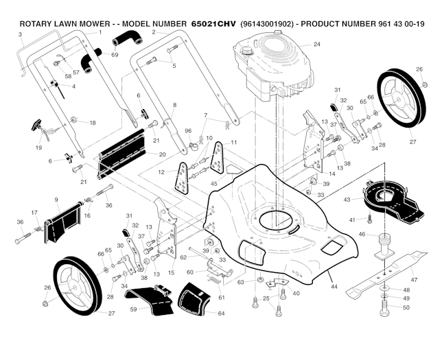 Husqvarna Rasenmäher gelegentliche Nutzung 96143001902 65021CHV (Not for sale in California)