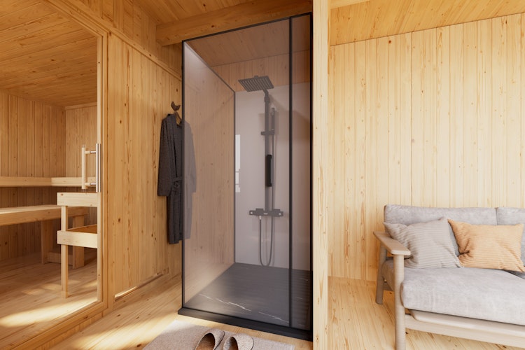 Karibu Design Saunahaus Monterey Blackline - 73 mm inkl. gratis Sauna-Zubehörset im Wert von 234,94 €