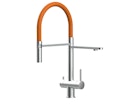 Vorschaubild 3 Wege Wasserhahn Küchenarmatur, Edelstahl Massiv mit 360° schwenkbarem Auslauf, abnehmbare 2 strahl Handbrause, Gebürstet / Orange