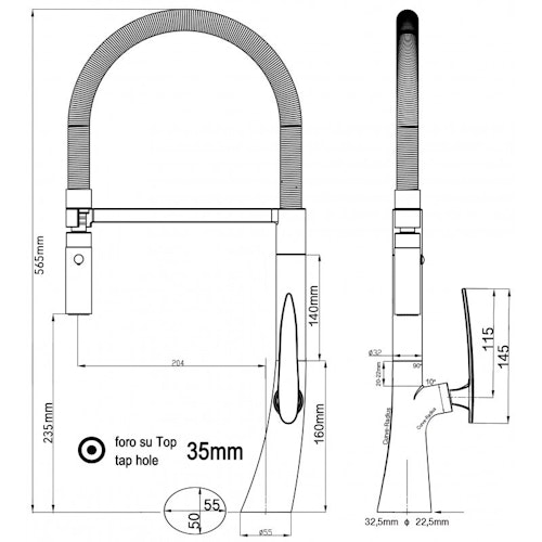 Wasserhahn Küchenarmatur, LEAF, mit 360° schwenkbarem Auslauf, abnehmbare 2 strahl Handbrause, Verchromt