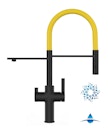 Vorschaubild 4 Wege Wasserhahn Küchenarmatur, FC, mit 360° schwenkbarem Auslauf, abnehmbare 2 strahl Handbrause, Schwarz Matt / Gelb