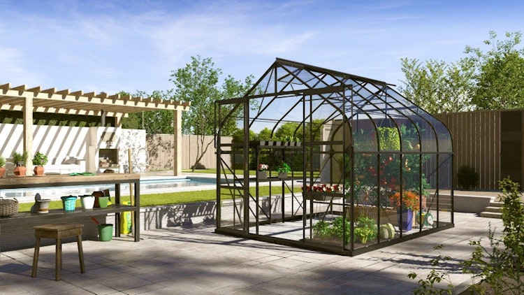 Vitavia Gewächshaus Dione/Diana 8300 inkl. 2 Dachfenster und Stahlfundamentrahmen - 8,3 m²