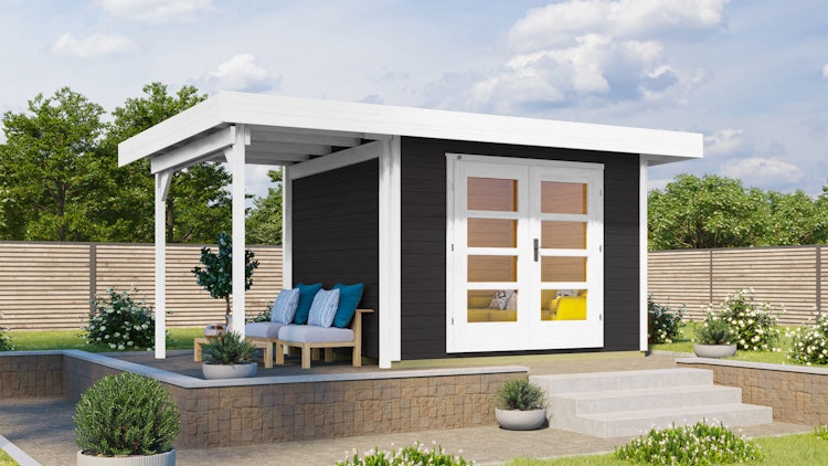 Weka Designhaus 126 A+ inkl. 150 cm Anbau und extra hoher Tür - 28 mm