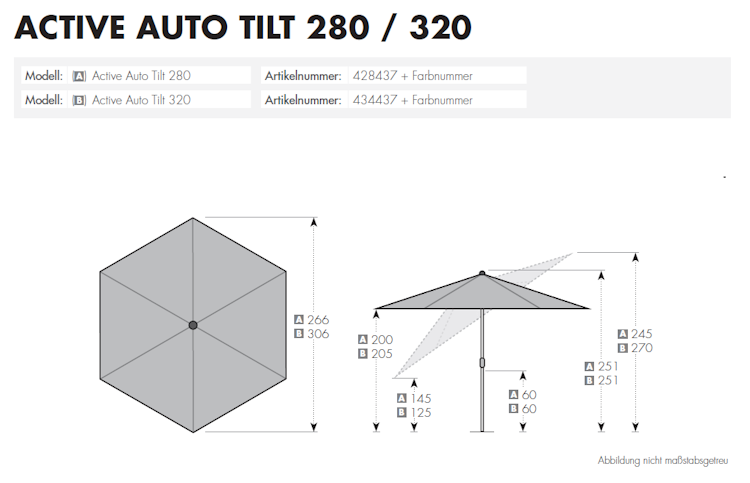 doppler Mittelmastschirm ACTIVE 320 Auto-Tilt, Aluminium Silber / Polyester 180 g/m²