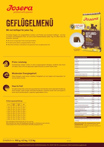 Josera Geflügel-Menü Hundetrockenfutter