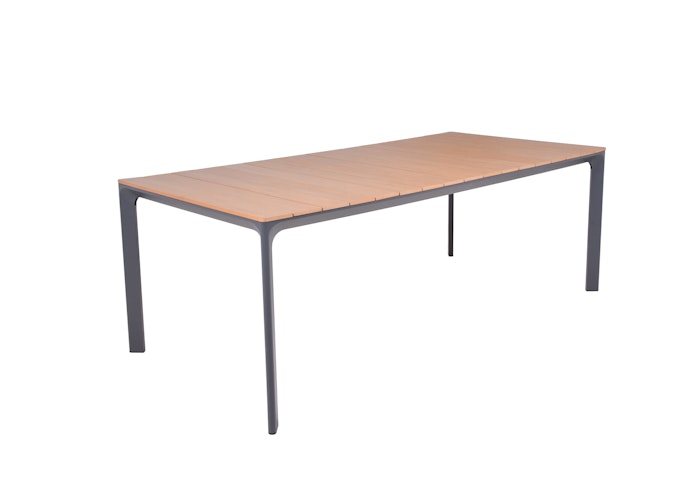 Garden Pleasure Gartenmöbel Set SILEA 03, Tisch 208 x 100 + 8 Stapelsessel, Alu Anthrazit / Nonwood Teak-Optik / Kunststoffgewebe Grau