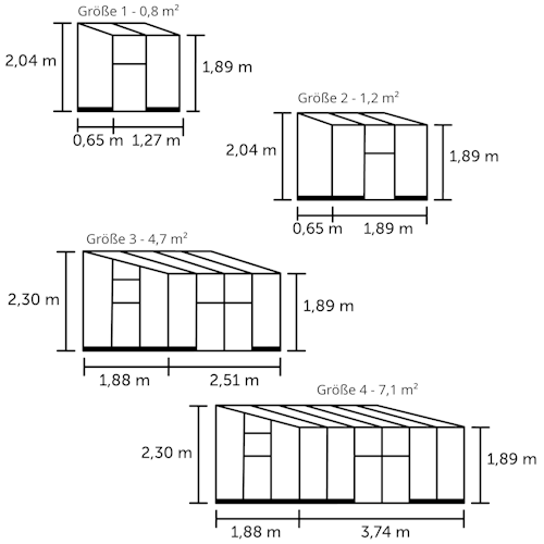 Halls Gewächshaus Qube Lean-to - 0,9 m² / 1,3 m² / 5 m² / 7,2 m² Farbe: Schwarz